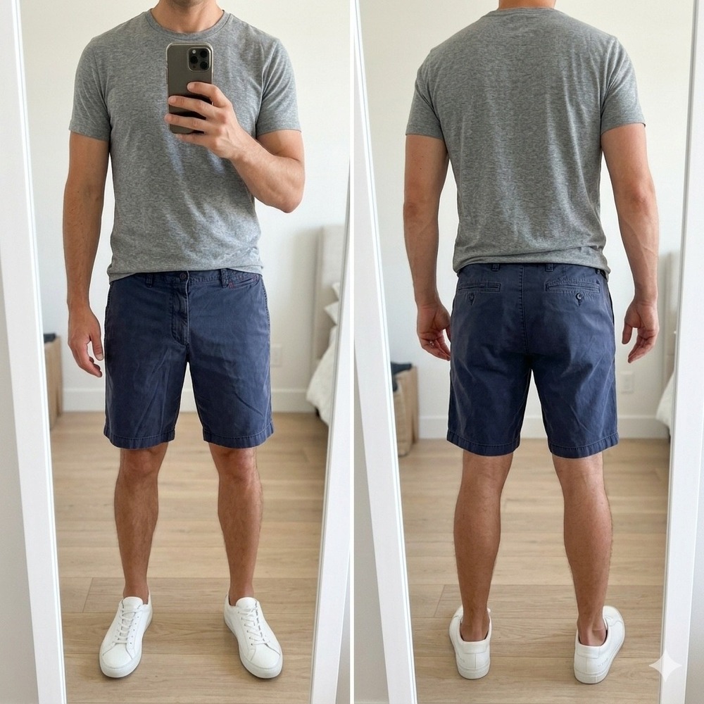 UNTUCKit Men's Chino Shorts Size 34 Navy Blue‎ Pima Cotton Spandex Flat Front